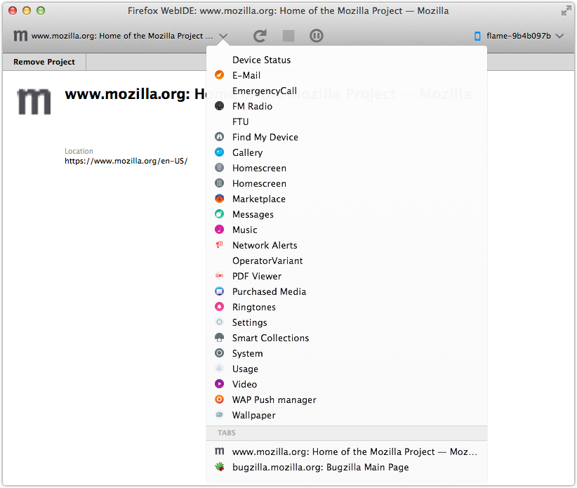Browser tab list in WebIDE