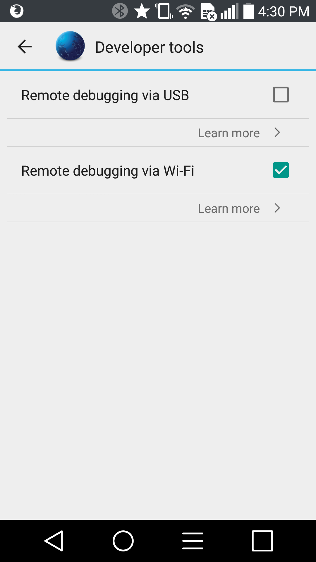 Firefox for Android WiFi Debugging Options